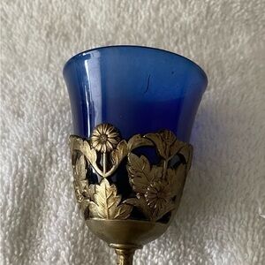 🌸Cobalt Blue Glass Silverplated Cordial Glass  Set💙